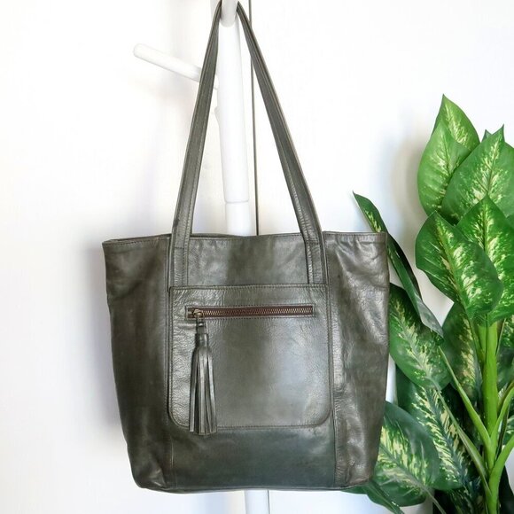 Lisa Leonard We Have Love Tote Bag in Hunter Green with Tassel - Picture 1 of 9